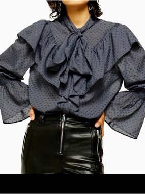 Topshop Gunmetal Ruffle Blouse